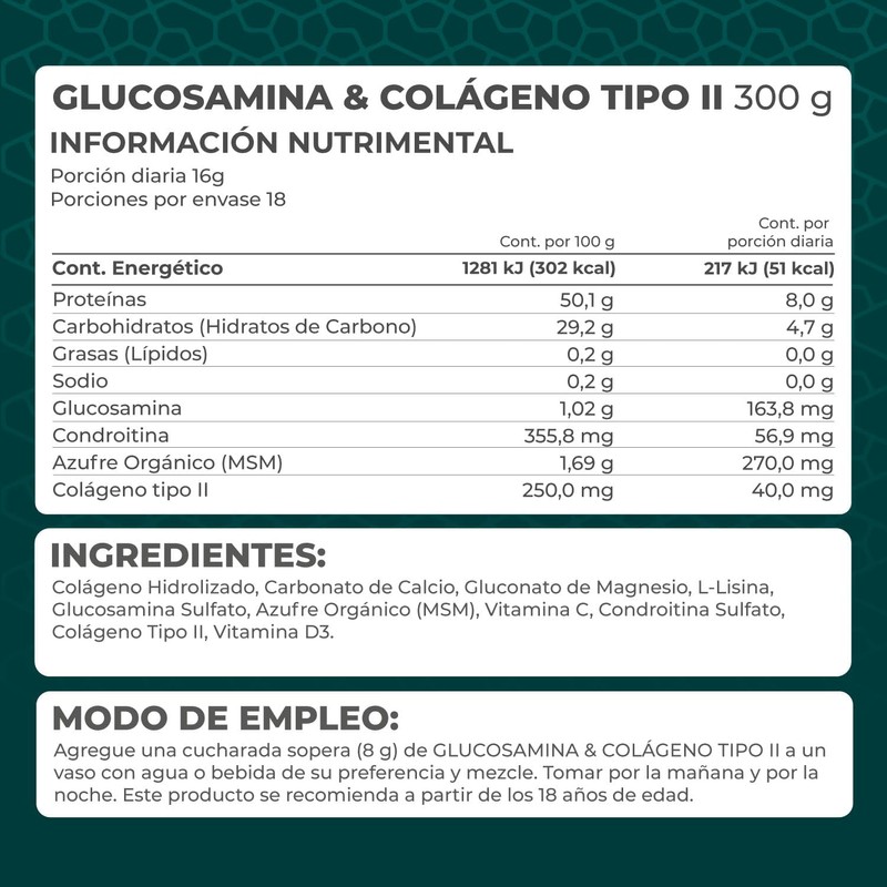 PRONAT Glucosamina & Colágeno Tipo II Sin Sabor 300 G,