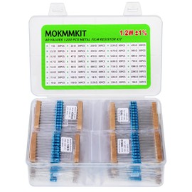 MOKMMKIT 40 Values 1200 Pieces Resistor Kit 1 Ohm-1M Ohm 1/2W ±1% 0.5 Watt Metal Film Resistors Assortment Kit