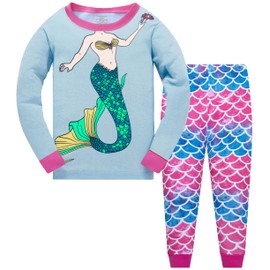 Girls Pyjamas Set Toddler Clothes Sleepwear Colorful Mermaid Nightwear Winter Long Sleeve PJs 2 Piece Xmas Gift for Kids(Mermaid-6454-5t)