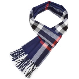 UMIPUBO Men's Scarves Classic Cashmere Wool Touch like Scarf Plaid Tartan Reversible Check Tassel Ends Solid Long Winter Scarf