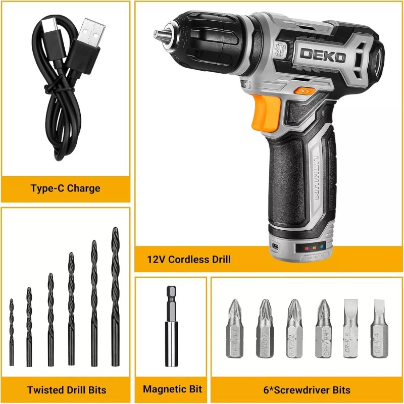 DEKOPRO 12V Power Battery Drill Set with Small Electric Drills