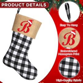 20 Inches Large Monogram Christmas Stockings Embroidered Initial Christmas Stocking Black White Buffalo Plaid Burlap Christmas Stocking for Christmas Xmas Tree Fireplace Decorations, Letter B