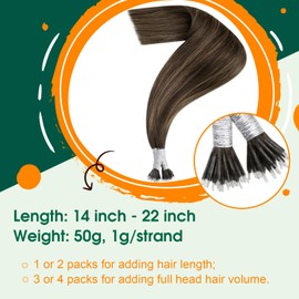 Easyouth Nano Human Hair Extensions Balayage Brown Nano Hair Extensions Human Hair Ombre Brown Nano Bead Hair Extensions Pre Bonded Nano Link Hair 16inch 50s/50g