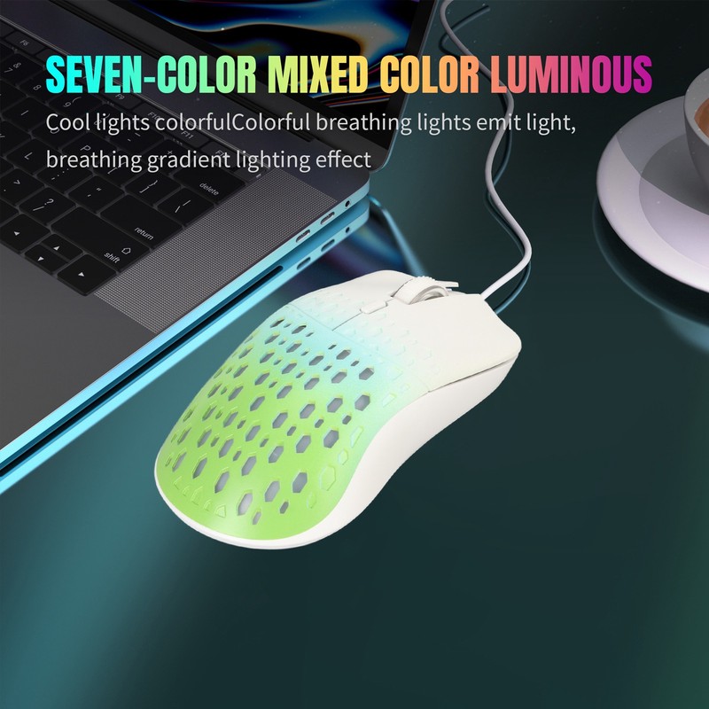 Wired Gaming Mouse with 7 RGB 3600DPI Lightweight Ergonomics Breathable