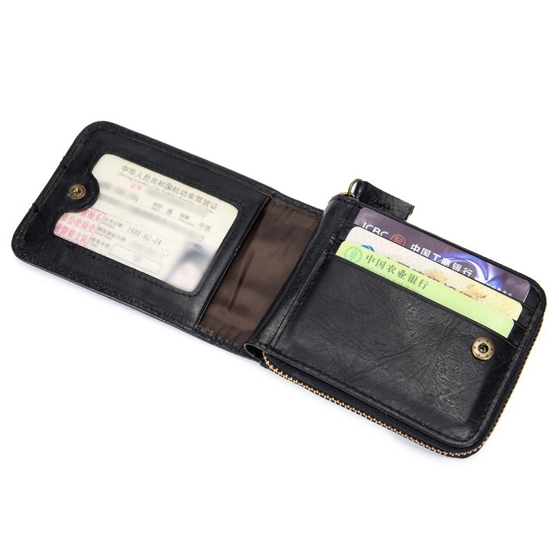 BULLCAPTAIN Mens Leather Wallet Zipper RFID Blocking Wallets Coins Purse