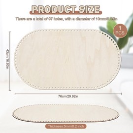 Moses Basket Wooden Base 10mm Hole, HSSZXFR Oval Shape Moses Basket Base for Crochet 76 * 43 * 0.5cm(30”x17”x0.2”), for DIY Crochet Knitting Laundry Baskets Pet Bed Wall Decorations