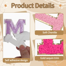 Biaungdo Self Adhesive Chenille Letter Patches, 6 Pcs 2 Inch Varsity Letter Patches Iron on Letter Patches Chenille Patch Large Letter Stickers for Clothes Hats DIY Supplies(Mixed Color, M)