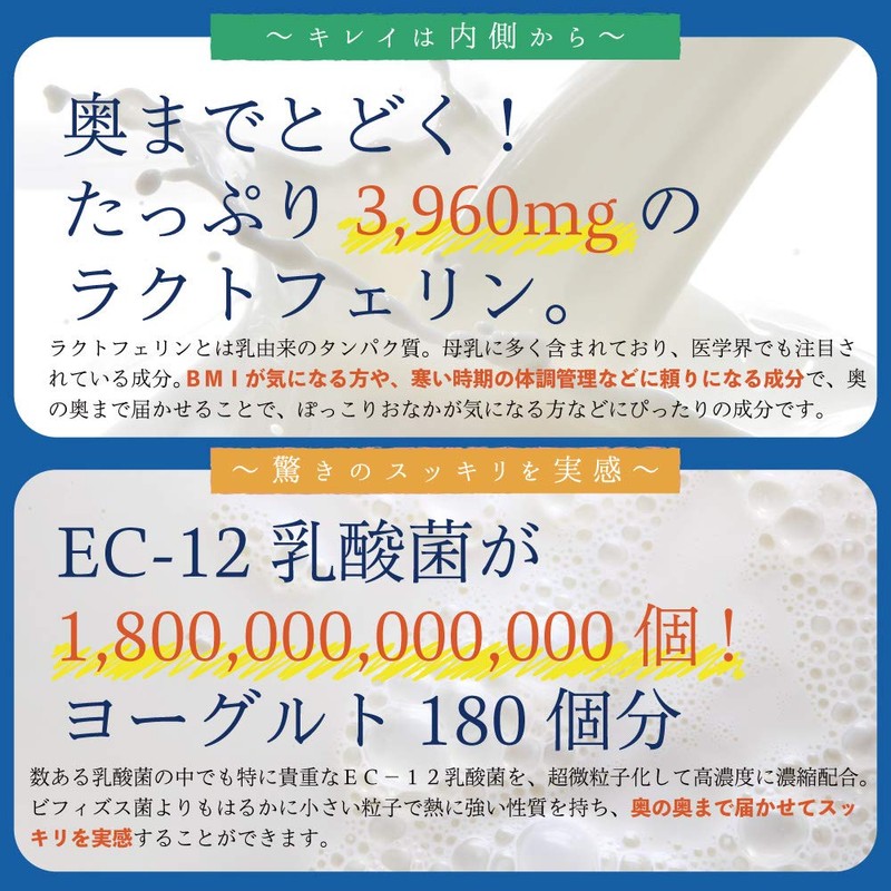 EC-12乳酸菌＆ラクトフェリン粒 大容量約6ヶ月分/360粒（EC-12乳酸菌、ラクトフェリン、ビール酵母、ホエイプロテイン、ビタミンB6）