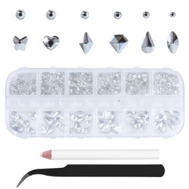 GUJOXILA 1500 pieces 12 sizes clear rhinestones for nails, glitter stones, nail glitter, flatback rhinestones, rhinestones nail design, including wax pen for rhinestones and rhinestone picks