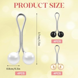 12 Pieces Hijab Needles, Pearl Safety Pins for Women Scarf Pins Clips Hijab Scarf Clips Headscarf Beading Needles Decoration Clip Safety Pins for Women Jewellery Accessories (Black, White, Gold)