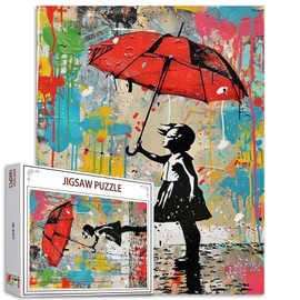 Tucocoo Red Umbrella Girl Jigsaw Puzzle 1000 Pieces Puzzles for Adults, Abstract Banksy Style Jigsaw Puzzles for Challenging Family Activity Games Colorful DIY Handwork Puzzle for Home Decor Gifts