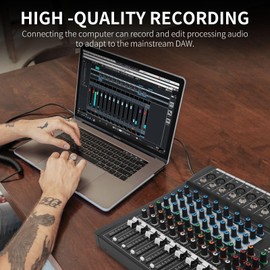 XTUGA Audio Mixer for PC DJ Mixer Sound Board Console 8 Channel Built-in Digital Effect Bluetooth Studio Interface with 48V Phanton Power RCA Input Output MP3 EQ (CT-8)