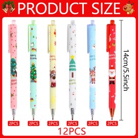 Christmas Ballpoint Pens, Pack of 12 Christmas Ballpoint Pens, Retractable Ballpoint Pens, Gel Pens, Christmas, Cute Rollerball Pen for Christmas, Party, Gift, Office, School Supplies