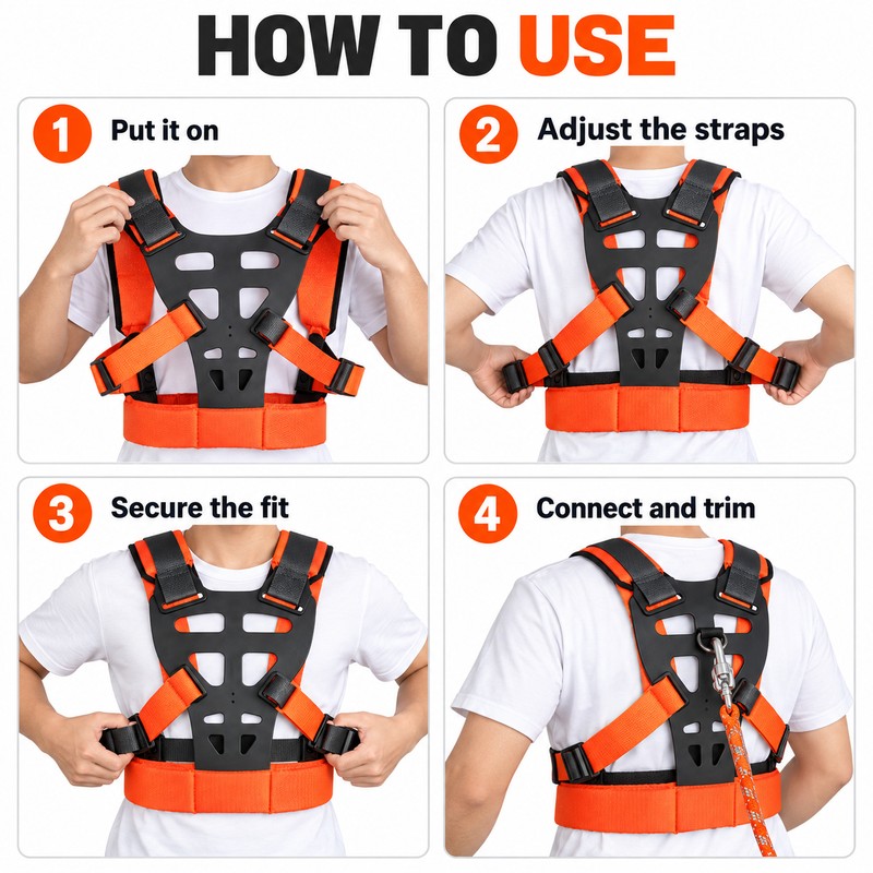 Adjustable Brush Cutter Harness for Yard Work – Padded Double