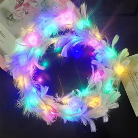 LED Feather Headbands, Pack of 10 Hair Wreaths, LED Flower Wreath, Luminous Hair Wreaths, Luminous Headband, Party Headpiece, Luminous, Flower Wreath Hair for Festivals, Weddings, Party Accessories