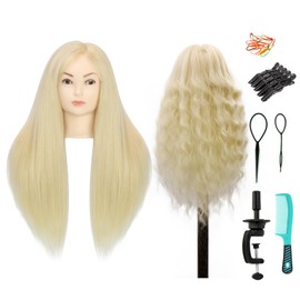 Mannequin Head Human Hair With 70% Real Human Hair Mannequin Head Human Hair 22inch Hairdresser Practice Training Head Cosmetology Manikin Doll Head (make-uped#613)