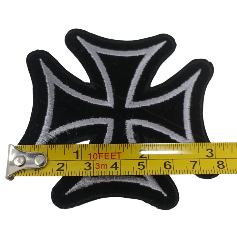 Iron Cross Embroidered Patch Black & Silver 3.5" Sew-On Jackets