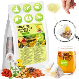 PHOEXXIX-Dandelion Wolfberry tea bags,dandelion tea organic,use for Kidneys Liver&eye Detox and Repair,stay up late constipation boost immunity,Contain dandelion wolfberry Seven ingredients,Corn fiber tea bag Non-GMO caffeine-free(1 Pack/15 Bags) 180g