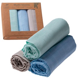 Urban Kanga Burp Cloths Baby Muslin Cloths 70 x 70 cm Ökotex Pack of 3 (Mint Blue/Grey)