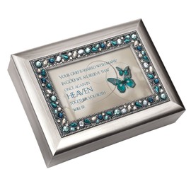 Cottage Garden Grief Shared with Many Brushed Silvertone Jewelry Music Box Plays Amazing Grace