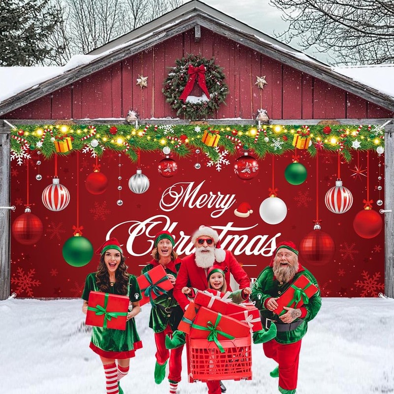 MEHOFOND Christmas Garage Door Decorations, Merry Christmas Garage Door Banner