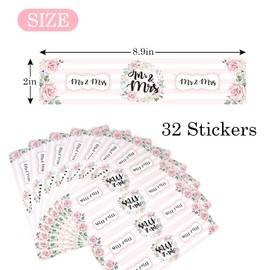 Pink and White Mr & Mrs Water Bottle Stickers/Birdal Shower Bottle Wrappers/Wedding Party Bride to Be Water Labels Supplies (Set of 32)
