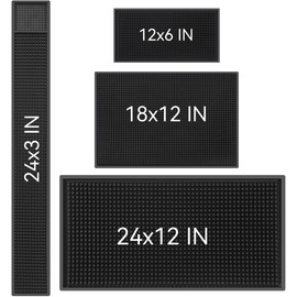 WANGCHAO Bar Mat Set of 4 Nonslip Flexible Rubber Black Bar Service Spill Mat Barber Mats Dish Drying Mat (24" x 12"+18" x 12"+23" x 3"+12" x 6")