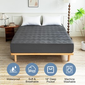 Fabcloud King Mattress Protector Waterproof, King Size Mattress Cover Noiseless with Deep Pocket 6"-18" Depth, Soft Breathable Mattress Pad Cover Machine Washable for Home, Gray