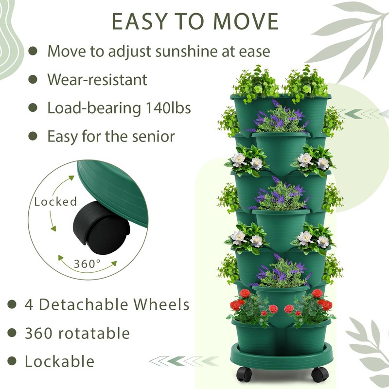 Umigy 2 Set Dark Green 7 Tier Stackable Vertical Planters