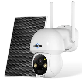 Hiseeu Solar Wireless Security Camera, 2.4G WiFi, Full HD Night Vision, Pan-Tilt Control, Smart Motion Detection, Two-Way Audio, IP66 Waterproof, 100% Wireless Camera Ideal for Home & Business