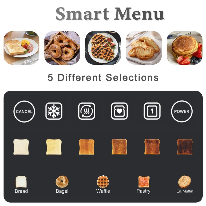 Long Slot Toaster 4 Slice, Touch Screen LED Display, 1.5”