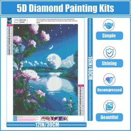 Yunnuo Moon Diamond Painting,Flower Diamond Art Kits for Adults,5D DIY Landscape Diamond Dots Gem Art Painting Kit, Paint with Diamonds Moonscape for Home and Office Wall Decor 12x16inch