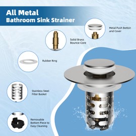 iFealClear Upgraded 4-in-1 Bathroom Sink Drain Strainer, Universal Pop Up Sink Stopper with 2-Layer Detachable Hair Catcher Filter Basket, Drain Stopper Fit 1.1"-2.3" US Basin, Brushed Nickel