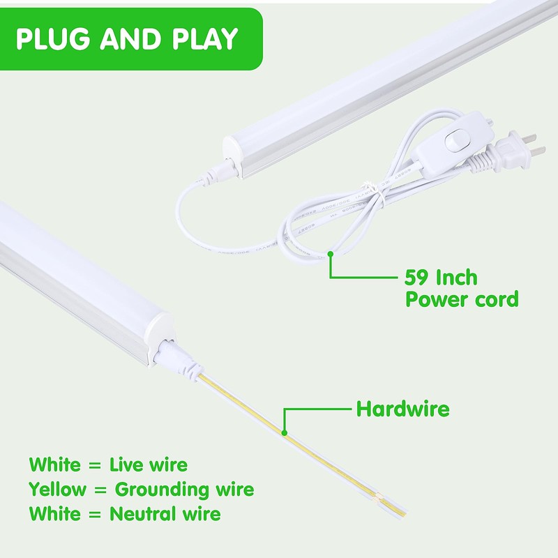 (6 Pack) LED T5 Integrated Single Fixture, 4FT 2400lm, 6500K