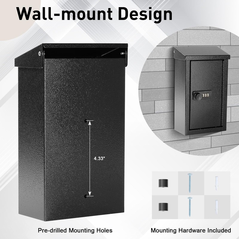 xydled Wall-Mounted Key Drop Box with Combination Lock, Metal Mailbox,