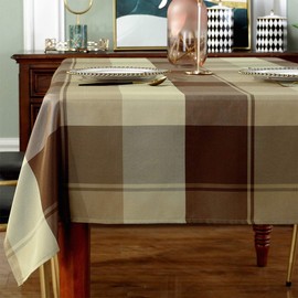 SASTYBALE Rectangle Tablecloth Plaid Style Polyester Table Cloth Spillproof Wrinkle Resistant Heavy Weight Table Cover for Kitchen Dinning Tabletop(Rectangle/Oblong, 60" x 120" (10-12 Seats),Taupe)
