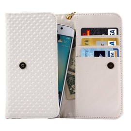 DFV mobile - Cover Premium Case with Design Grid Texture with Card Slots & Lanyard for Fly Life COMPACT 4G (2018) - White