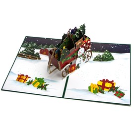 Ribbli Christmas Card, 3D Pop Up Greeting Card, Happy Holiday Card, Christmas Trailer Card, Merry Xmas Cards for Kids Mom Dad Son Daughter Grandson Granddaughter Wife Friends, with Envelope
