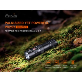 FENIX PD25R Black Rechargeable Mini Multi-Purpose LED Torch 800 Lumen 250 m 70 Hours Max 700 mAh USB-C Two Position Body Clip IP68