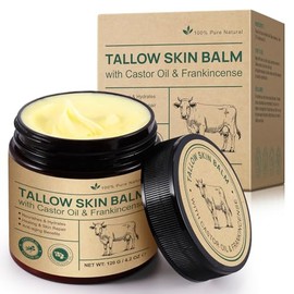 Beef Tallow Skin Care with Castor Oil Frankincense Oil, Tallow Face Cream for Face & Body Moisturizer for Sensitive Skin, All-Purpose Balm, 100% Grass-Fed Tallow for Skin Care