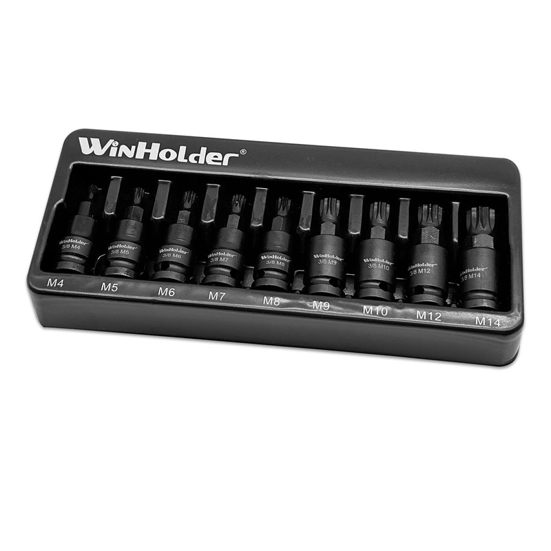 WinHolder Impact Spline Bit Sockets Set, 3/8" Drive, M4 -