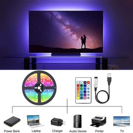 CFTEL LED Strip Lights, Color Changing Lights Strip for Desk,TV Stand＆Shelf, Smart LED Lights for Indoor Room Bedroom Valentine Decor, with Remote and 24V Power Supply 5m(16.4ft)