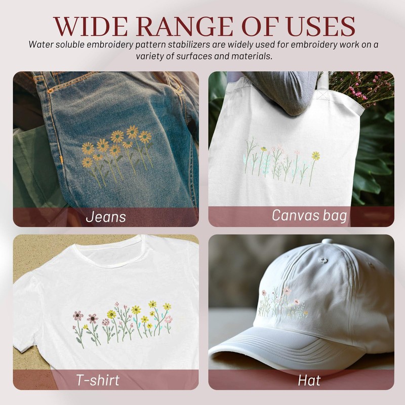 Water Soluble Embroidery Patterns,Stick and Stitch Embroidery Paper Wash Away,6Pcs