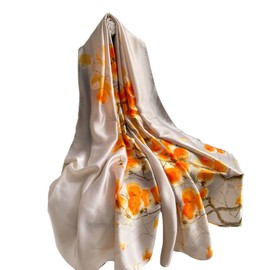 WEIGEER Silk Scarf Women Chiffon Shawl Red Scarf Neck Cief Long Head Wrap Thin Scarf Beach Women Hijab Belt Vintage Bridal Shawl Binder Chiffon Scarf Colourful Cloth L180/W90 (White-gold)