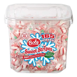 Sweet Stripes Soft Peppermint Candy, 1.8 Pound Bulk Tub - Individualy wrapped Mint Candy