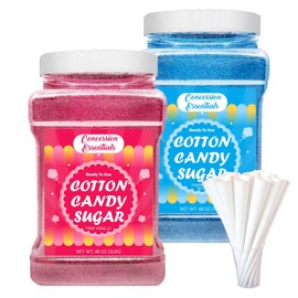 Cotton Candy Floss Sugar -Pink Vanilla and Blue Raspberry /3lb Jars Each Flavor with 100 Paper Cotton Candy Cones