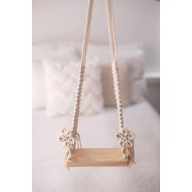 Newborn Photography Props Wooden Swing Posing Accessories Baby Photo Boy Girl Macrame Swing Vintage Posing Props (Beige A)