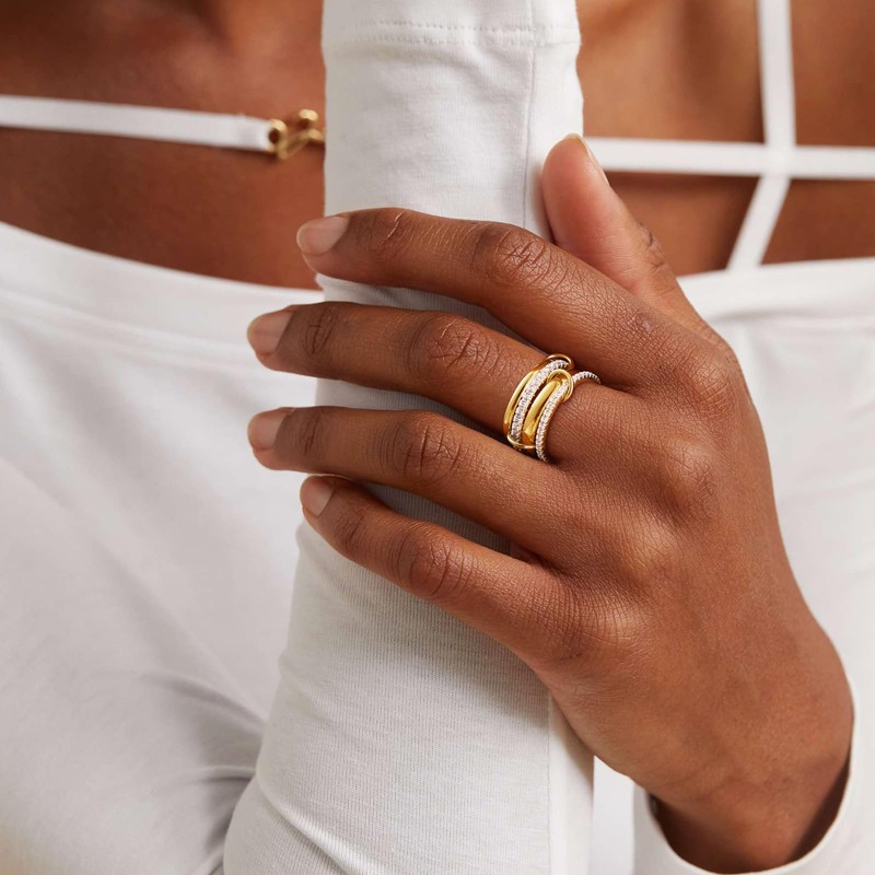 Picuzzy Gold Interlocked Stackable 18K Gold Plated Silver Chunky Interlocking