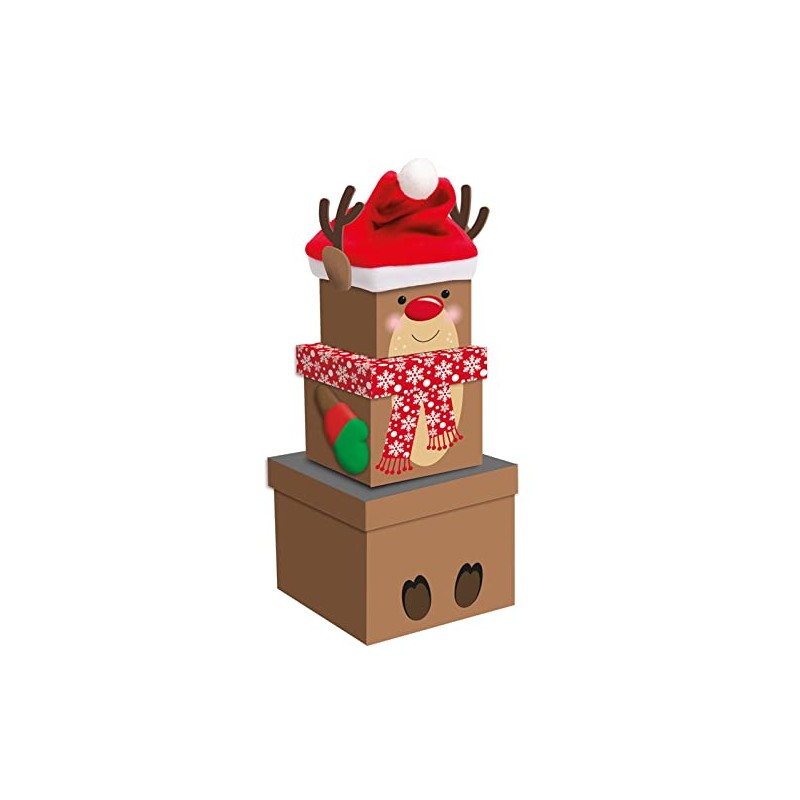 Christmas Small 3 Piece Stacking Nested Gift Box Set Reindeer