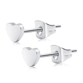 Artskin Women Earrings Heart Earrings Flat Titanium Earrings Nickel Free Hypoallergenic Stud Earrings for Sensitive Ears Earring Studs for Girls Men (Heart-Silver)